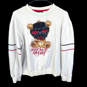 BKYS Stickup Artist Sweater Adult Large Cream Ski Mask Bear Embroidered Crewneck